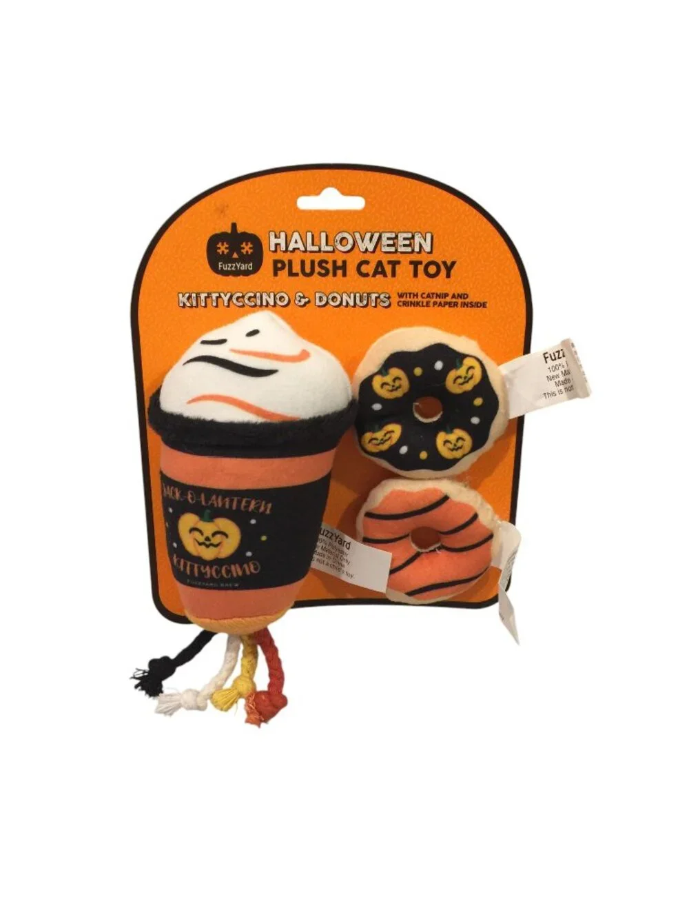 KITTYCCINO Plush Latte & 2 Doughnuts Catnip Crinkle Halloween Theme Set of 3